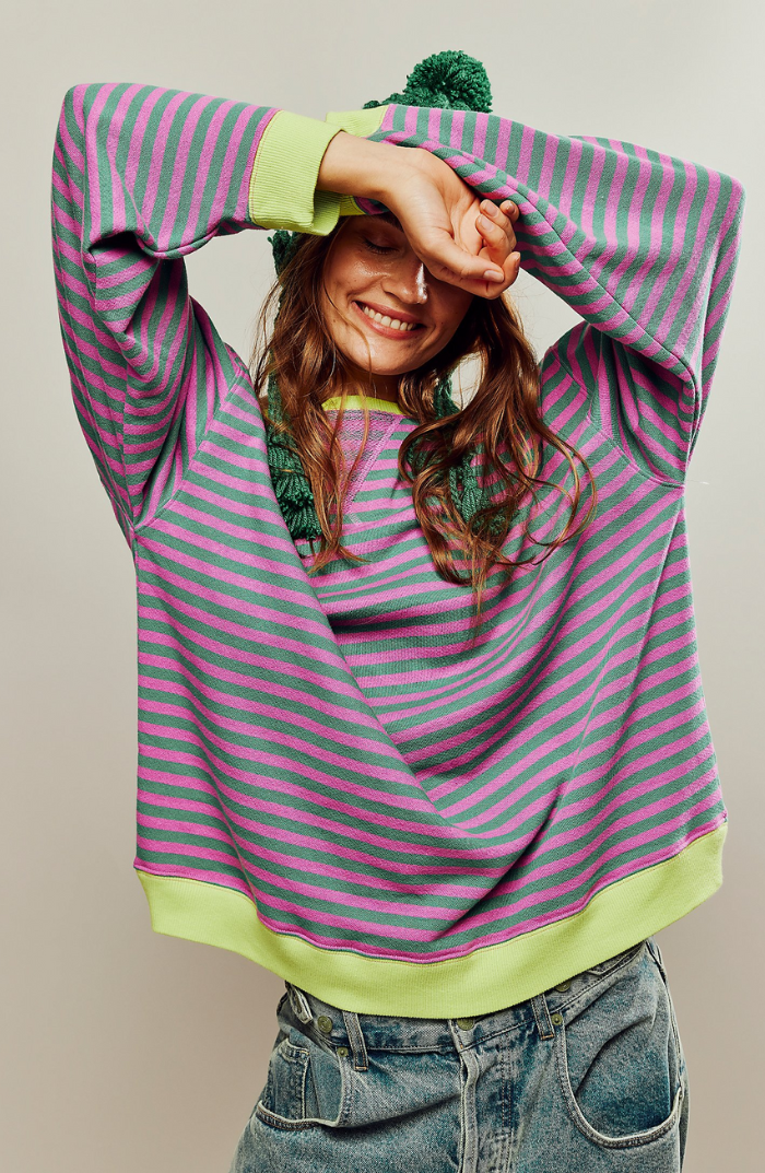Agata | Bluza Oversize w Paski Damska Dzianinowa Kontrast