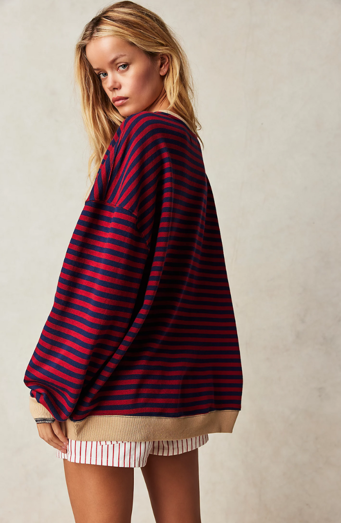 Agata | Bluza Oversize w Paski Damska Dzianinowa Kontrast