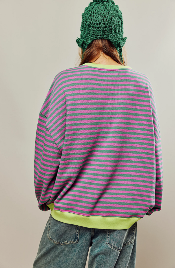Agata | Bluza Oversize w Paski Damska Dzianinowa Kontrast