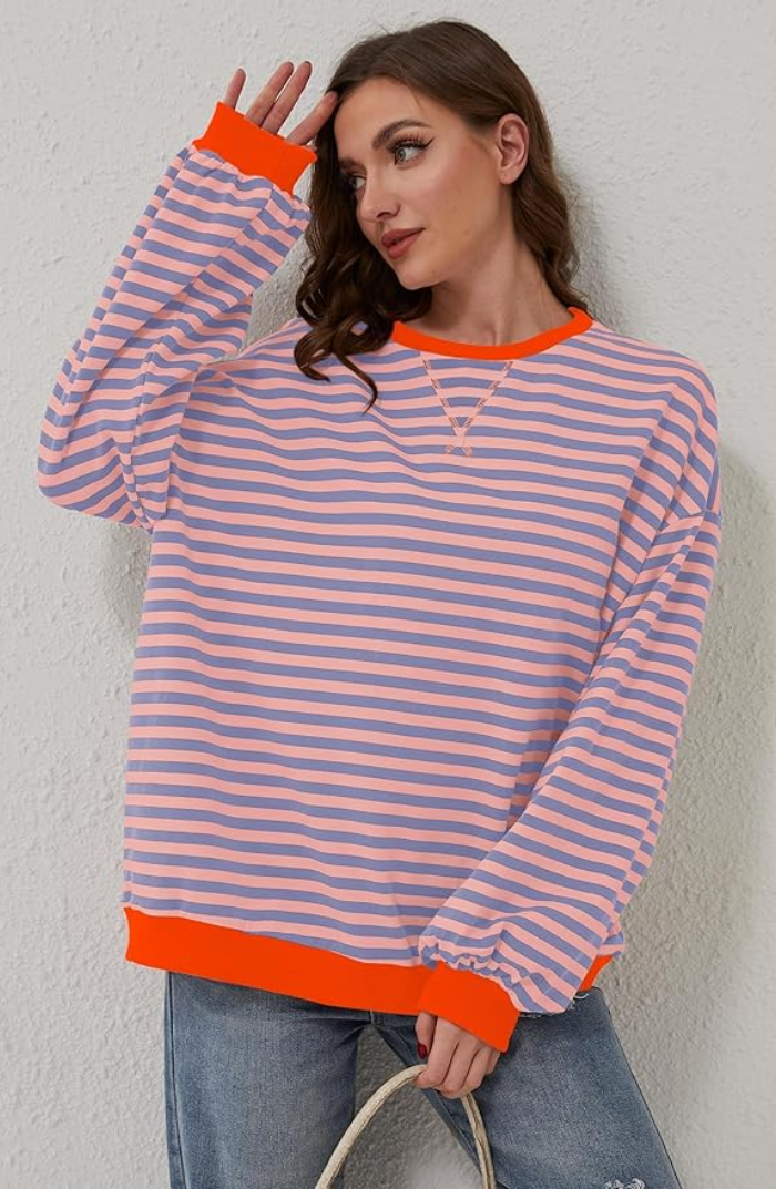 Agata | Bluza Oversize w Paski Damska Dzianinowa Kontrast