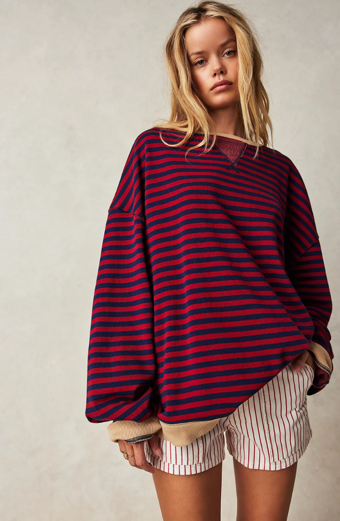 Agata | Bluza Oversize w Paski Damska Dzianinowa Kontrast