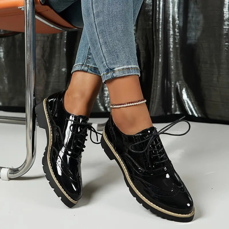 Agnieszka | Buty Oxford Damskie Skóra Lakierowana Brogi