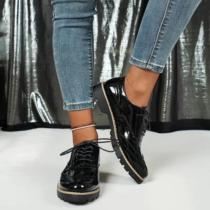 Agnieszka | Buty Oxford Damskie Skóra Lakierowana Brogi