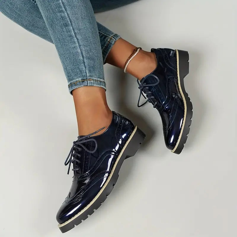 Agnieszka | Buty Oxford Damskie Skóra Lakierowana Brogi