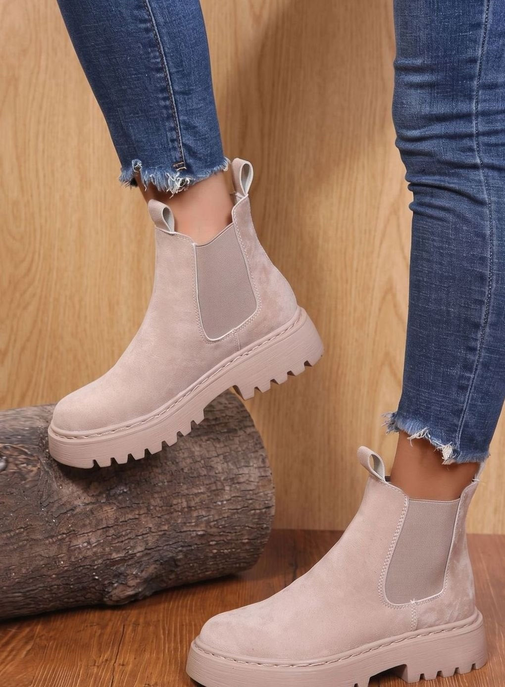 Anna | Sztyblety Damskie na Platformie Zamszowe Chelsea Slip-on
