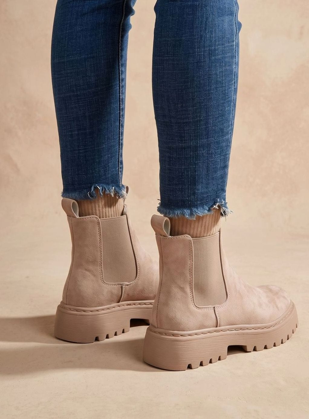 Anna | Sztyblety Damskie na Platformie Zamszowe Chelsea Slip-on