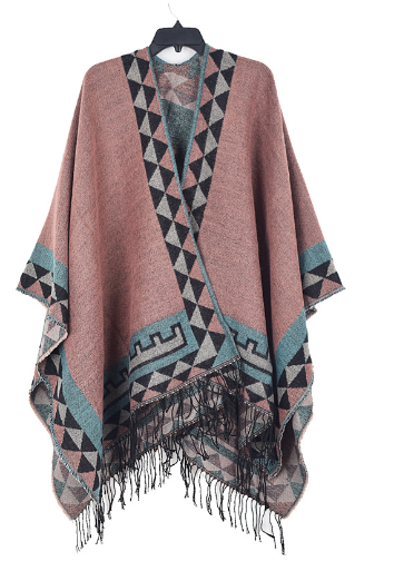 Bożena | Poncho Damskie Wzór Etniczny Frędzle Sweter Oversize