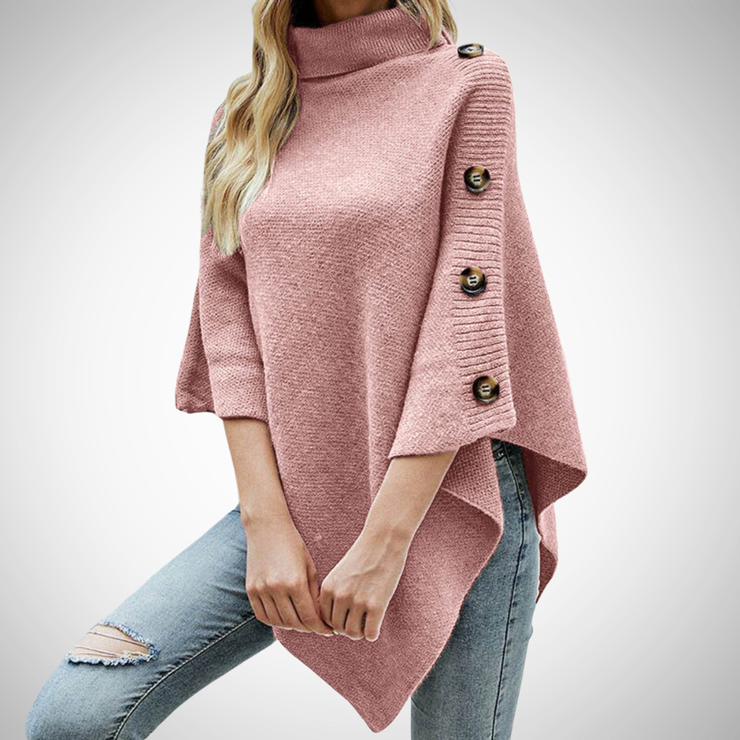 Celina | Poncho z Dzianiny Damskie Golf Guziki