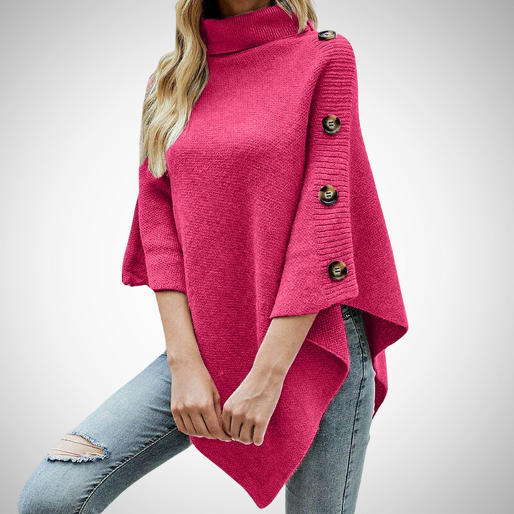 Celina | Poncho z Dzianiny Damskie Golf Guziki