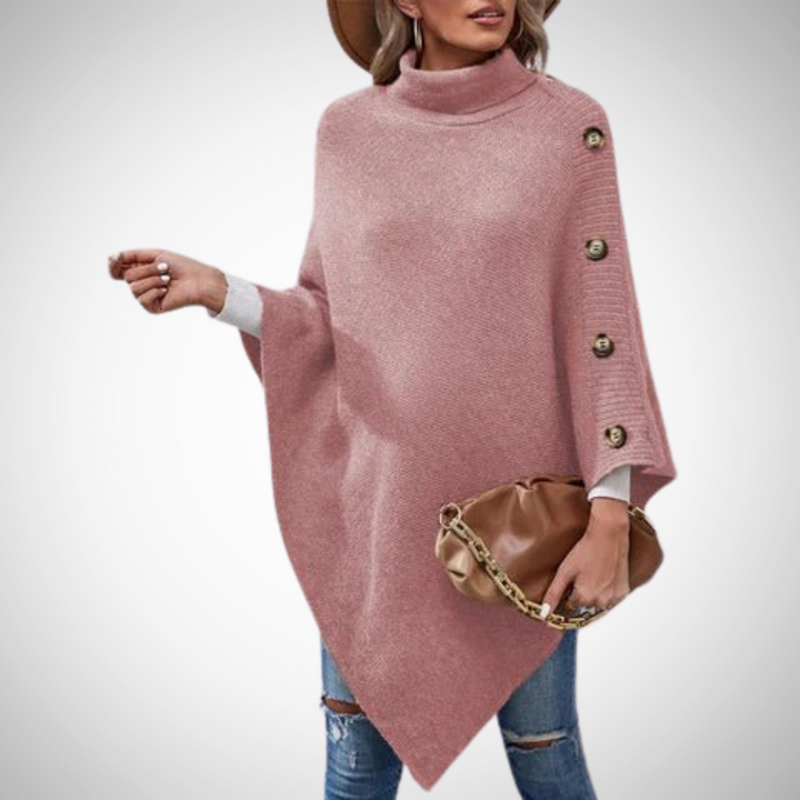Celina | Poncho z Dzianiny Damskie Golf Guziki