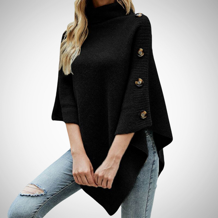 Celina | Poncho z Dzianiny Damskie Golf Guziki