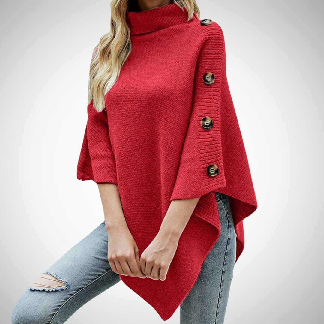 Celina | Poncho z Dzianiny Damskie Golf Guziki