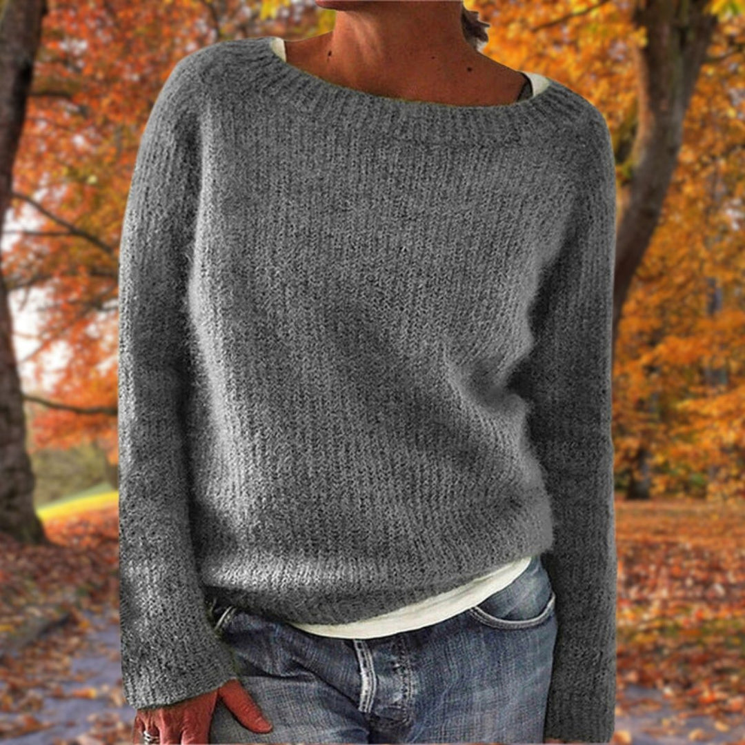 Dominika | Sweter Oversize Damski z Okrągłym Dekoltem Długi Rękaw