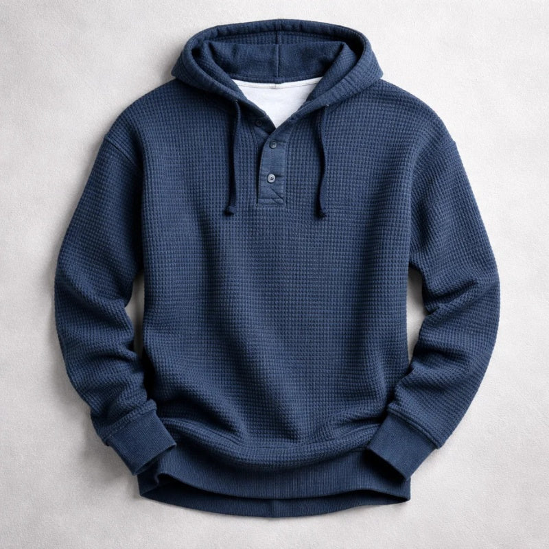 Filip | Bluza z Kapturem Męska Waffle-Knit z Guzikami