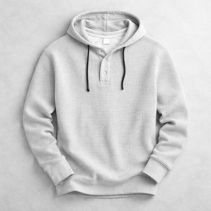 Filip | Bluza z Kapturem Męska Waffle-Knit z Guzikami