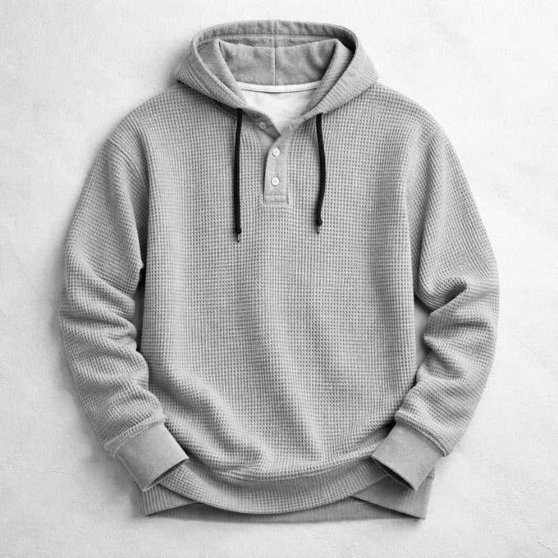 Filip | Bluza z Kapturem Męska Waffle-Knit z Guzikami
