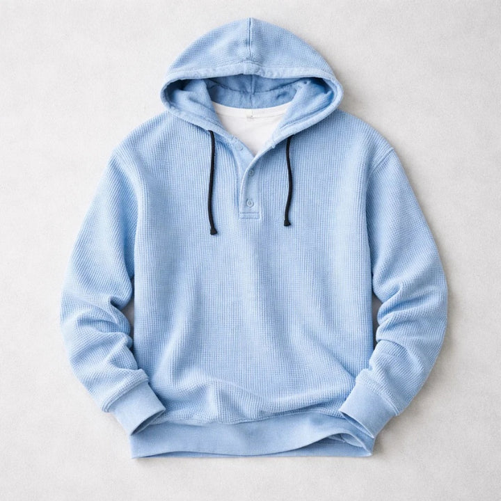 Filip | Bluza z Kapturem Męska Waffle-Knit z Guzikami