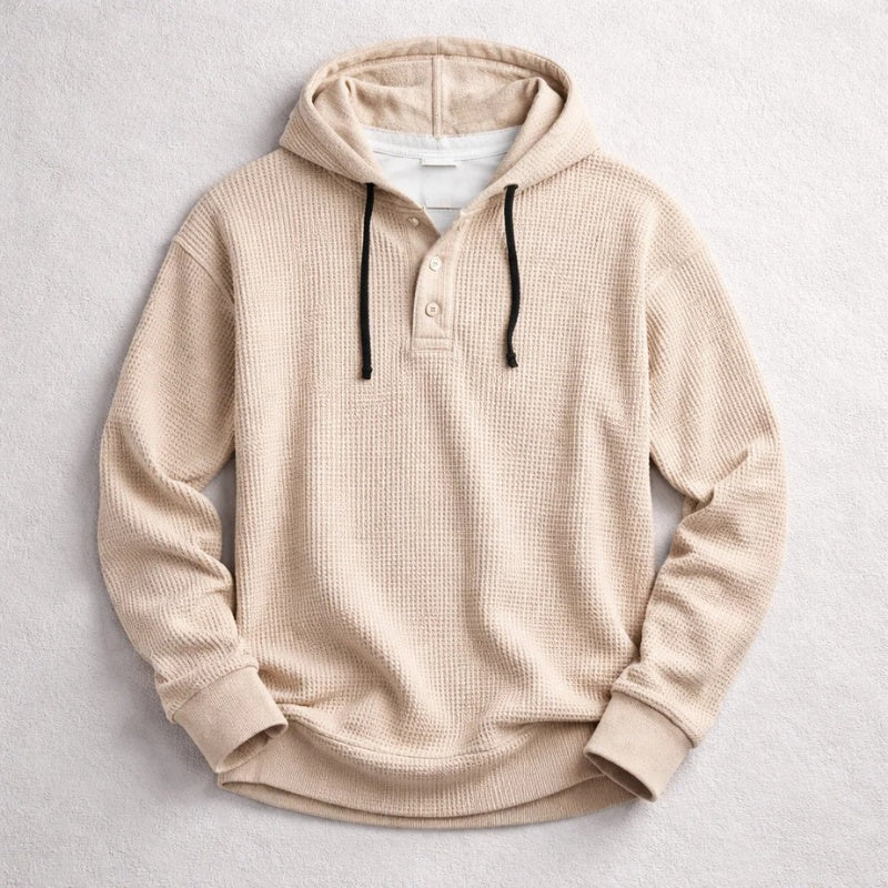 Filip | Bluza z Kapturem Męska Waffle-Knit z Guzikami