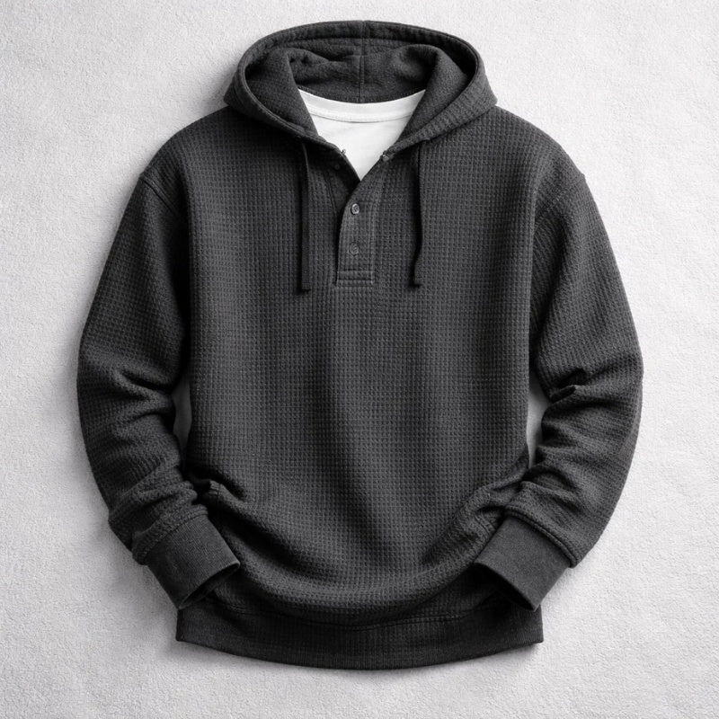 Filip | Bluza z Kapturem Męska Waffle-Knit z Guzikami