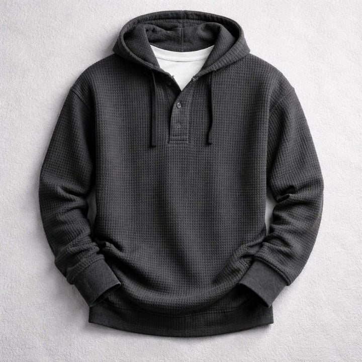 Filip | Bluza z Kapturem Męska Waffle-Knit z Guzikami