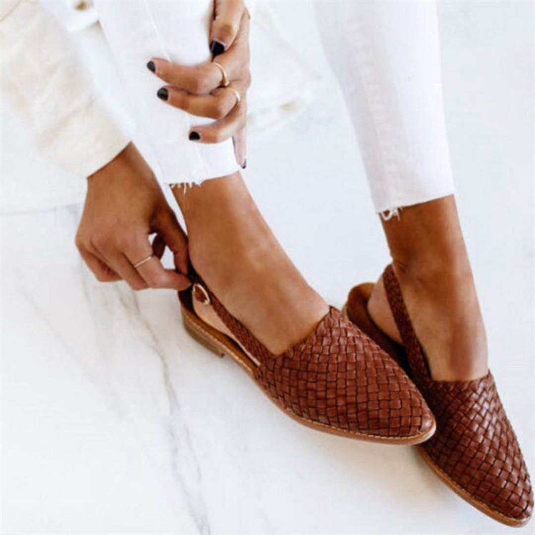 Iwona | Buty Skórzane Plecione Damskie na Jesień Slingback