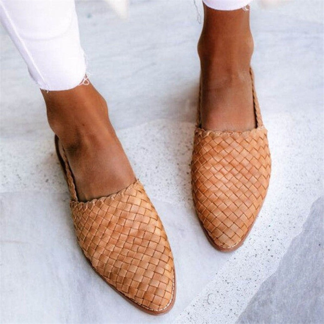Iwona | Buty Skórzane Plecione Damskie na Jesień Slingback