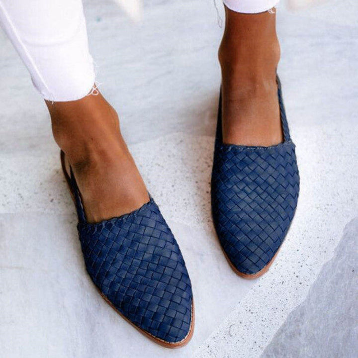 Iwona | Buty Skórzane Plecione Damskie na Jesień Slingback