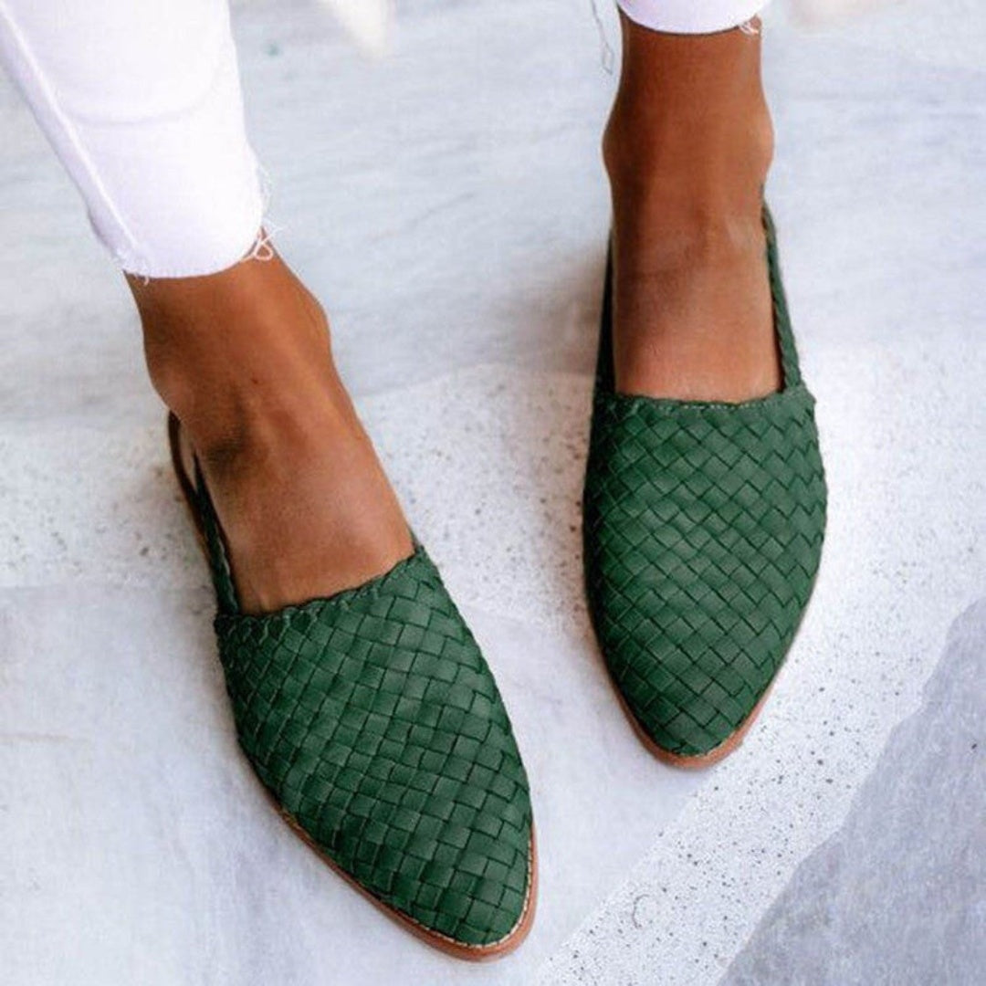 Iwona | Buty Skórzane Plecione Damskie na Jesień Slingback