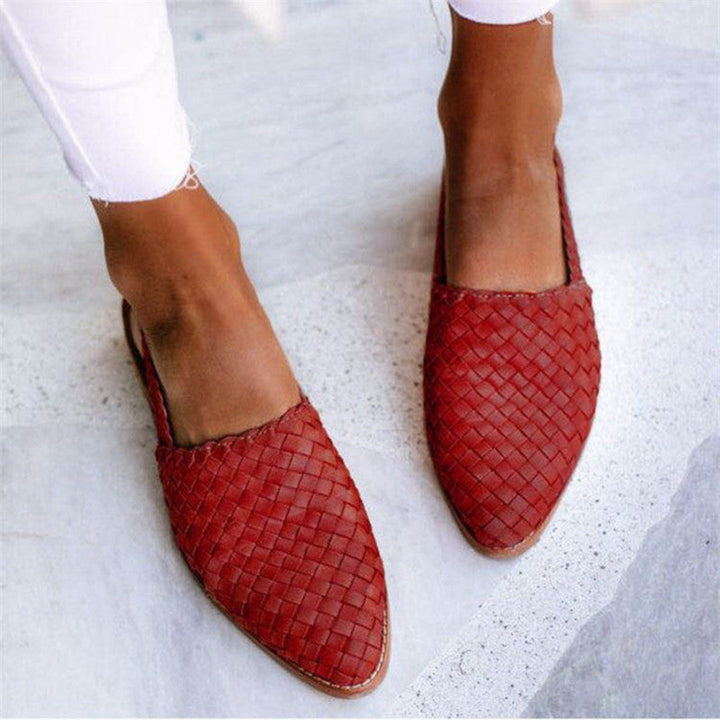 Iwona | Buty Skórzane Plecione Damskie na Jesień Slingback