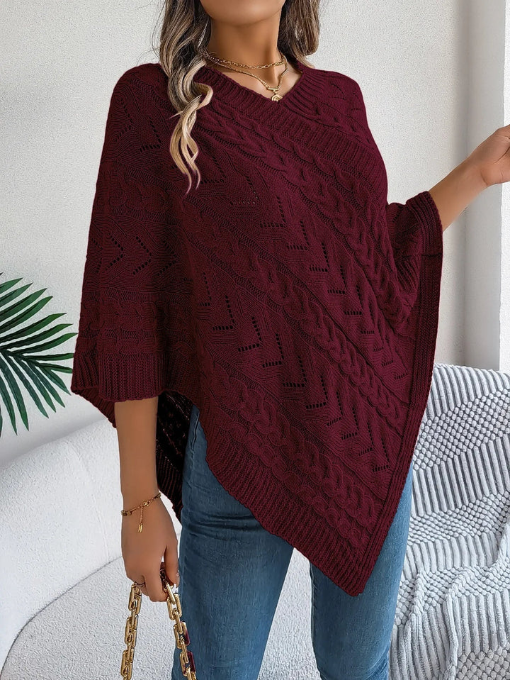 Izabela | Sweter Poncho Damski z Warkoczowym Splotem Oversize