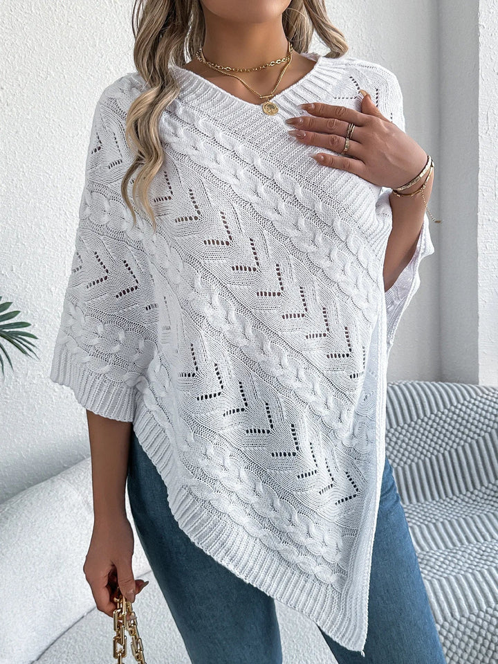Izabela | Sweter Poncho Damski z Warkoczowym Splotem Oversize