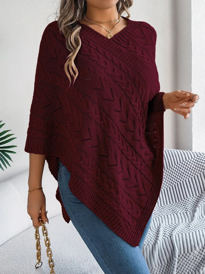Izabela | Sweter Poncho Damski z Warkoczowym Splotem Oversize