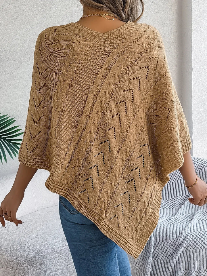 Izabela | Sweter Poncho Damski z Warkoczowym Splotem Oversize