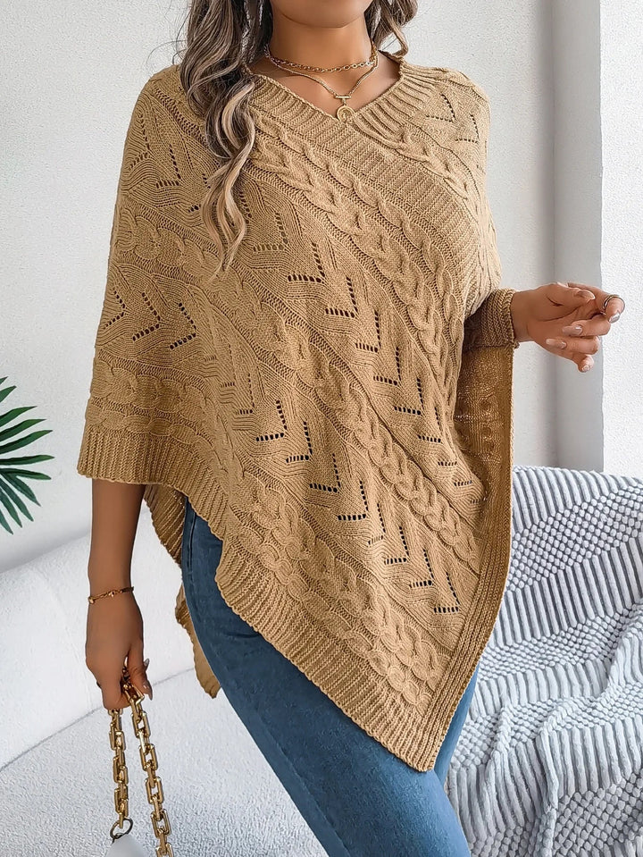 Izabela | Sweter Poncho Damski z Warkoczowym Splotem Oversize
