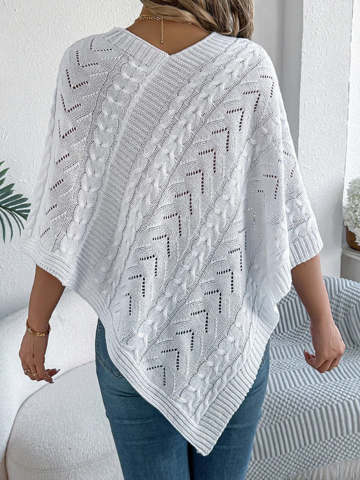 Izabela | Sweter Poncho Damski z Warkoczowym Splotem Oversize