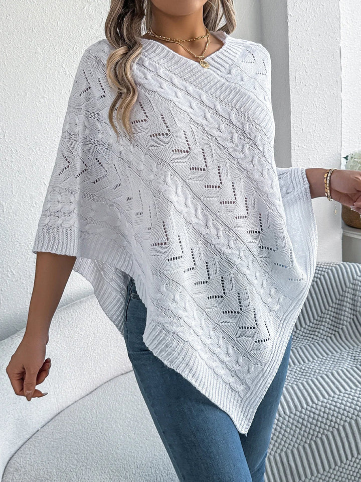 Izabela | Sweter Poncho Damski z Warkoczowym Splotem Oversize