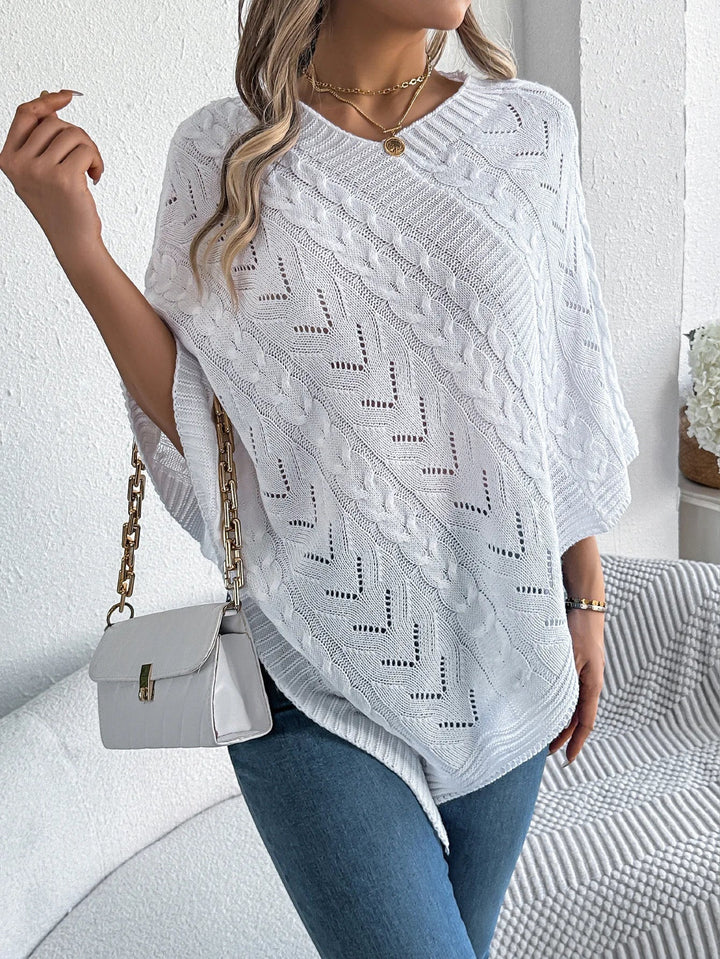 Izabela | Sweter Poncho Damski z Warkoczowym Splotem Oversize