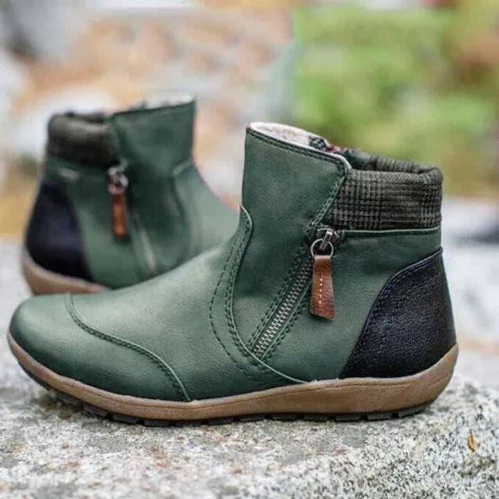 Joanna | Buty za Kostkę Damskie Skórzane z Zamkiem Zimowe
