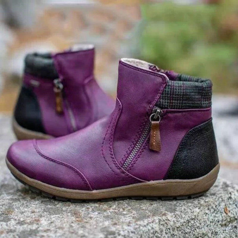 Joanna | Buty za Kostkę Damskie Skórzane z Zamkiem Zimowe
