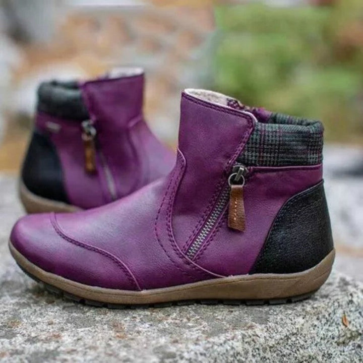 Joanna | Buty za Kostkę Damskie Skórzane z Zamkiem Zimowe