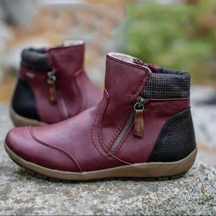 Joanna | Buty za Kostkę Damskie Skórzane z Zamkiem Zimowe