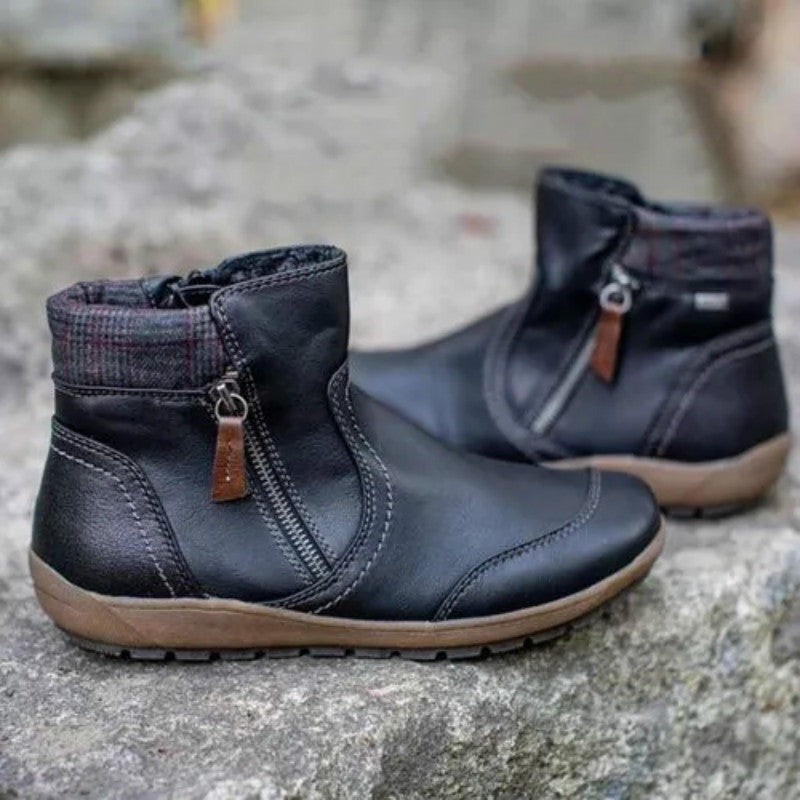 Joanna | Buty za Kostkę Damskie Skórzane z Zamkiem Zimowe