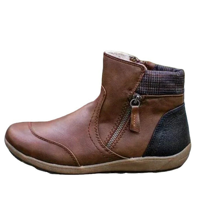 Joanna | Buty za Kostkę Damskie Skórzane z Zamkiem Zimowe