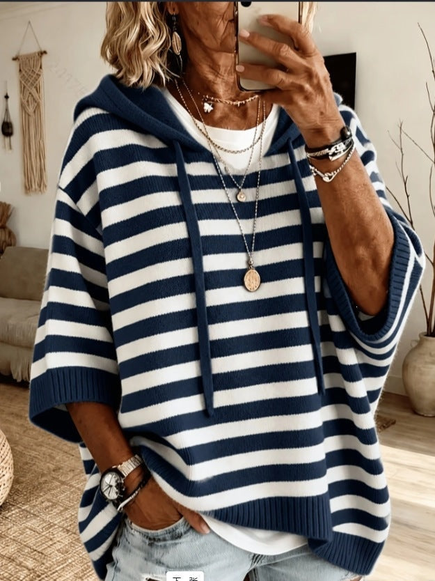 Joanna | Sweter Oversize Damski z Kapturem Poncho Dzianinowy