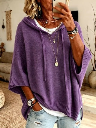 Joanna | Sweter Oversize Damski z Kapturem Poncho Dzianinowy