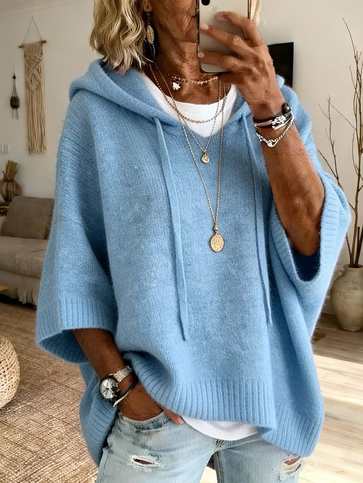 Joanna | Sweter Oversize Damski z Kapturem Poncho Dzianinowy