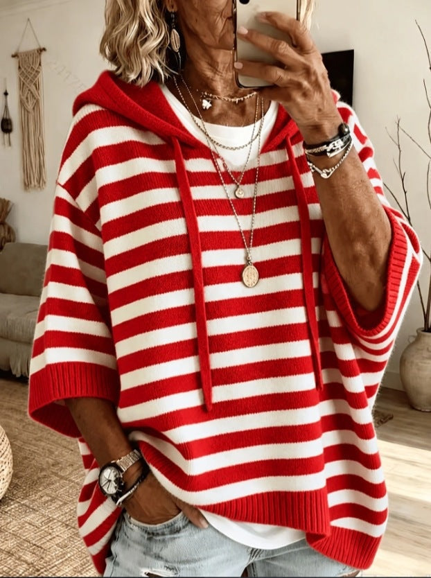 Joanna | Sweter Oversize Damski z Kapturem Poncho Dzianinowy
