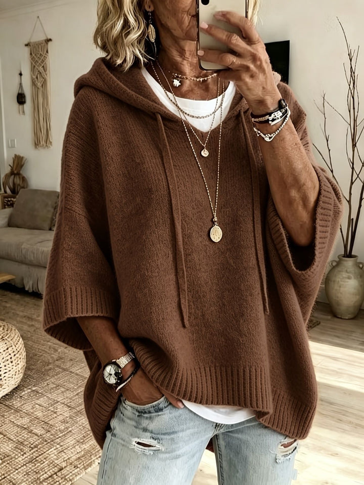 Joanna | Sweter Oversize Damski z Kapturem Poncho Dzianinowy
