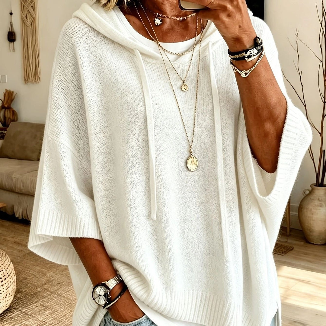 Joanna | Sweter Oversize Damski z Kapturem Poncho Dzianinowy