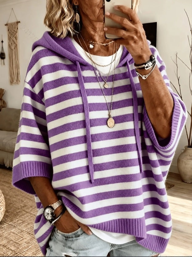 Joanna | Sweter Oversize Damski z Kapturem Poncho Dzianinowy